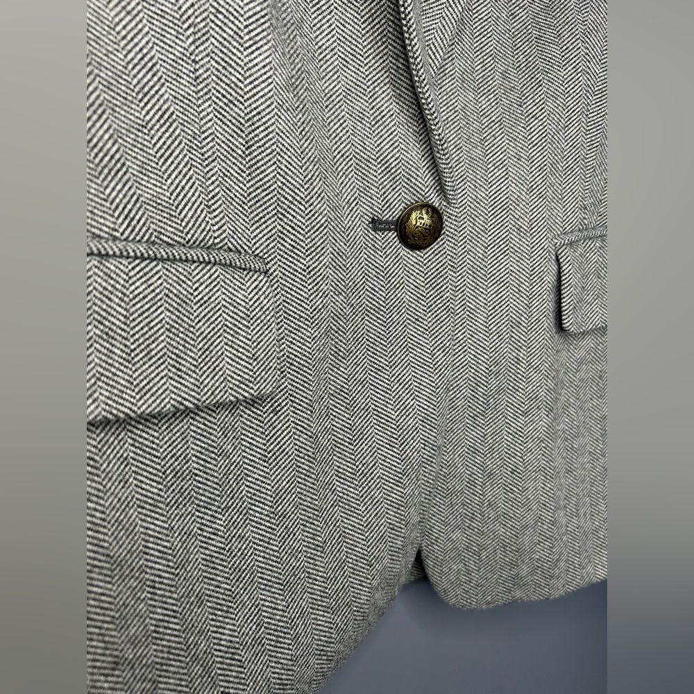 LOFT Blazer Womens 10 Gray Equestrian Herringbone Elbow Patch Crest Buttons Work - Picture 4 of 16